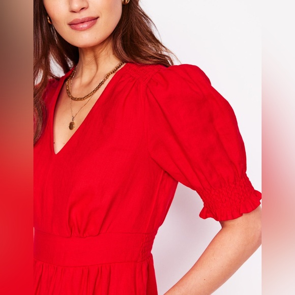 NWT Boden Anna Linen Tiered Midi Dress in Poppy Red - Picture 5 of 12